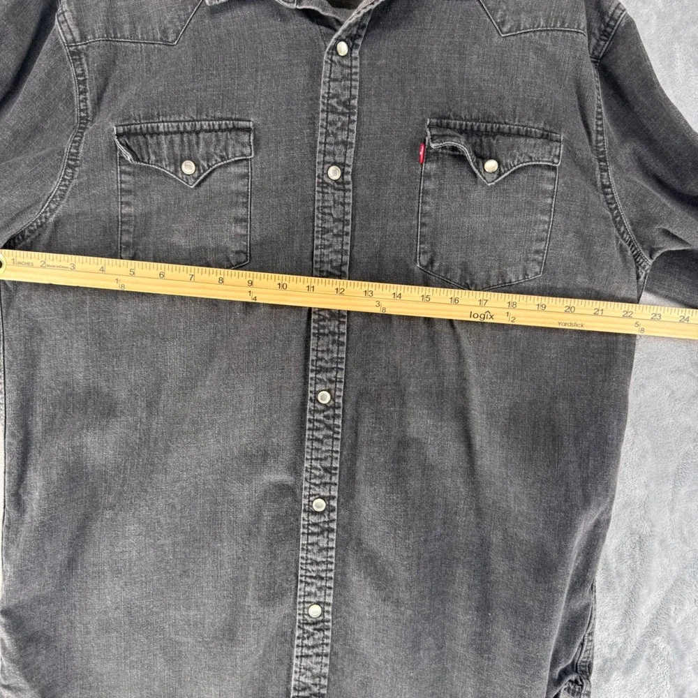 LEVIS MENS LONG SLEEVE DENIM WESTERN‎ SHIRT JACKET DARK GRAY XL PEARL SNAP